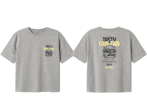 Name It grå meleret t-shirt med tasty burger print